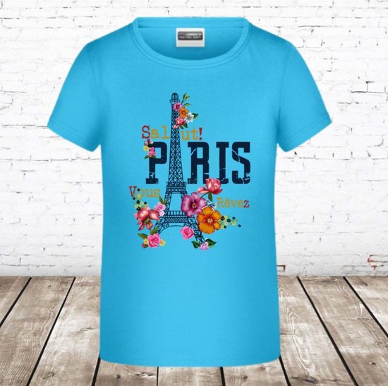 T-shirt paris blauw -James & Nicholson-158/164-t-shirts meisjes