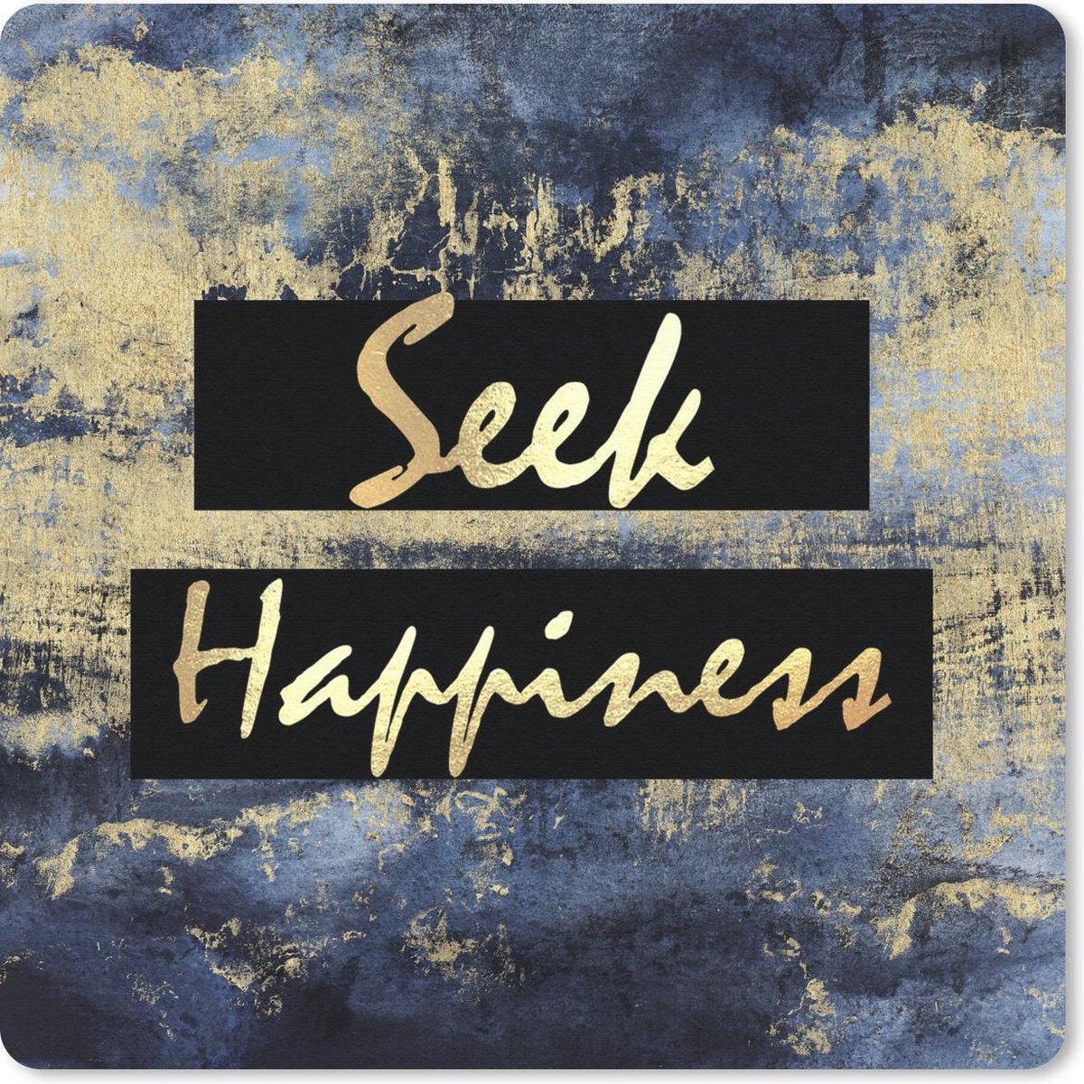 Muismat 30x30 cm - Mousepad Quote - Geluk - Goud - Blauw - Muismatten