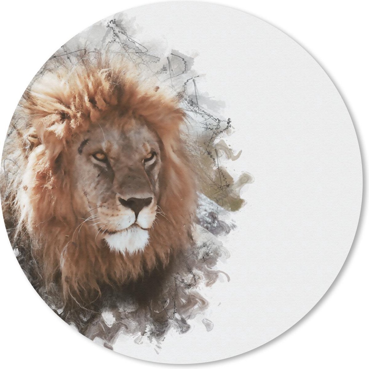 Muismat rond 20x20 cm - Mousepad Leeuw - Lijn - Kleuren - Ronde muismatten