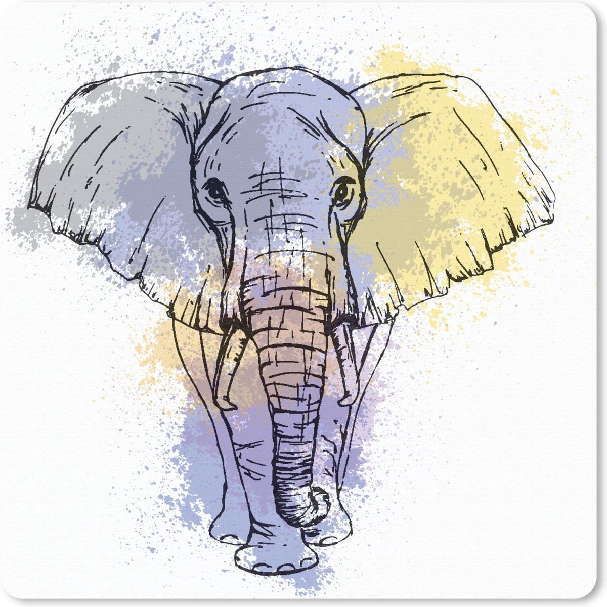 Muismat 20x20 cm - Mousepad Olifant - Inkt - Schets - Muismatten