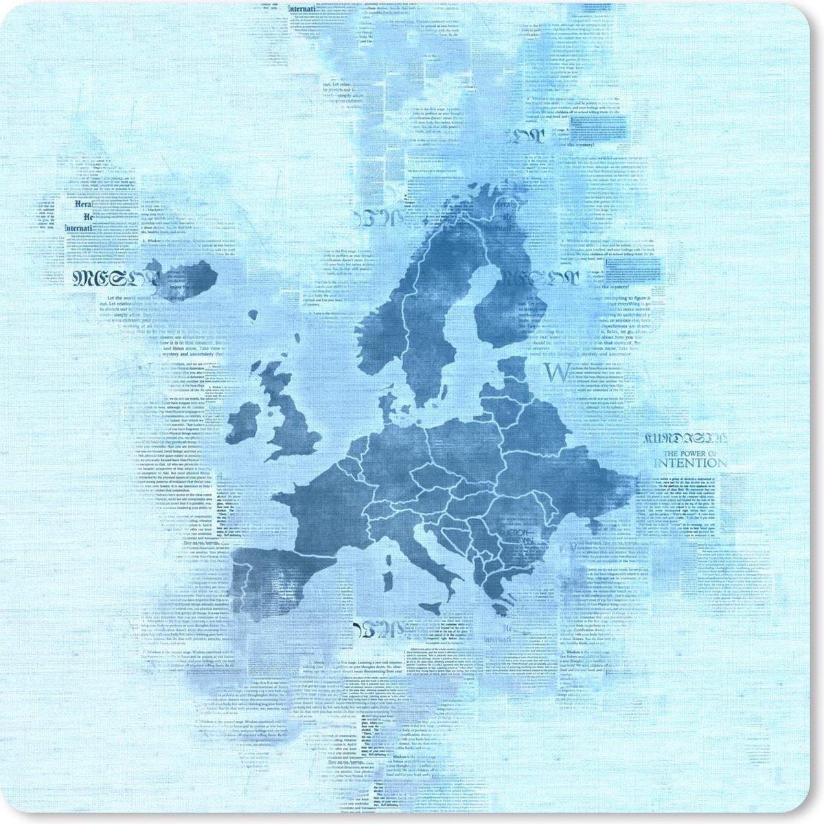 Muismat 30x30 cm - Mousepad Europa - Kaart - Waterverf - Blauw - Muismatten