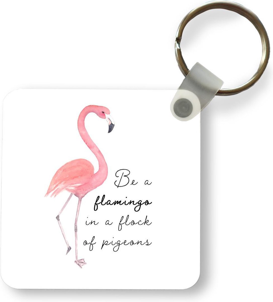 Sleutelhanger - Uitdeelcadeautjes - Flamingo - Letters - Waterverf - Quotes - Plastic