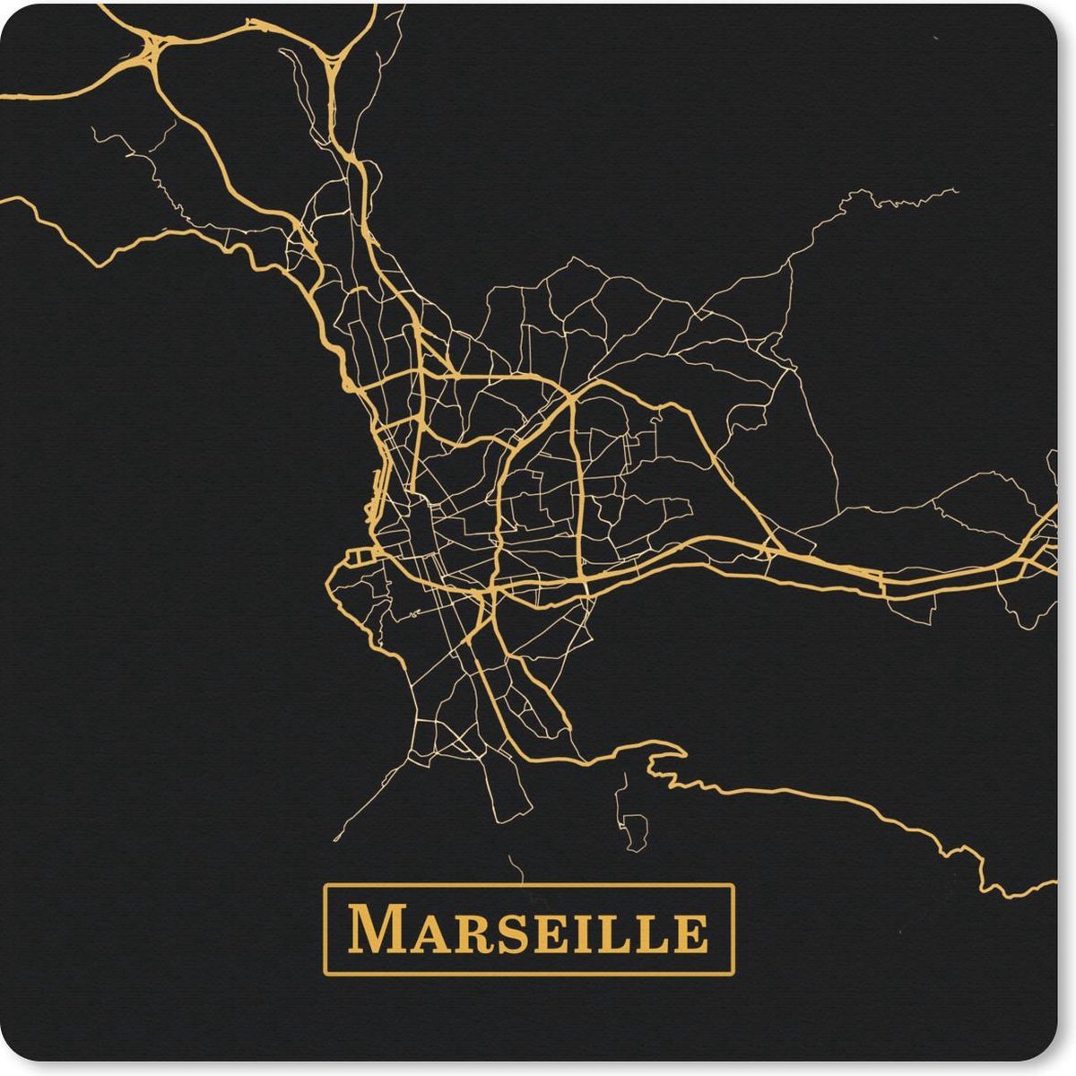 Muismat 30x30 cm - Mousepad Kaart - Marseille - Goud - Zwart - Muismatten