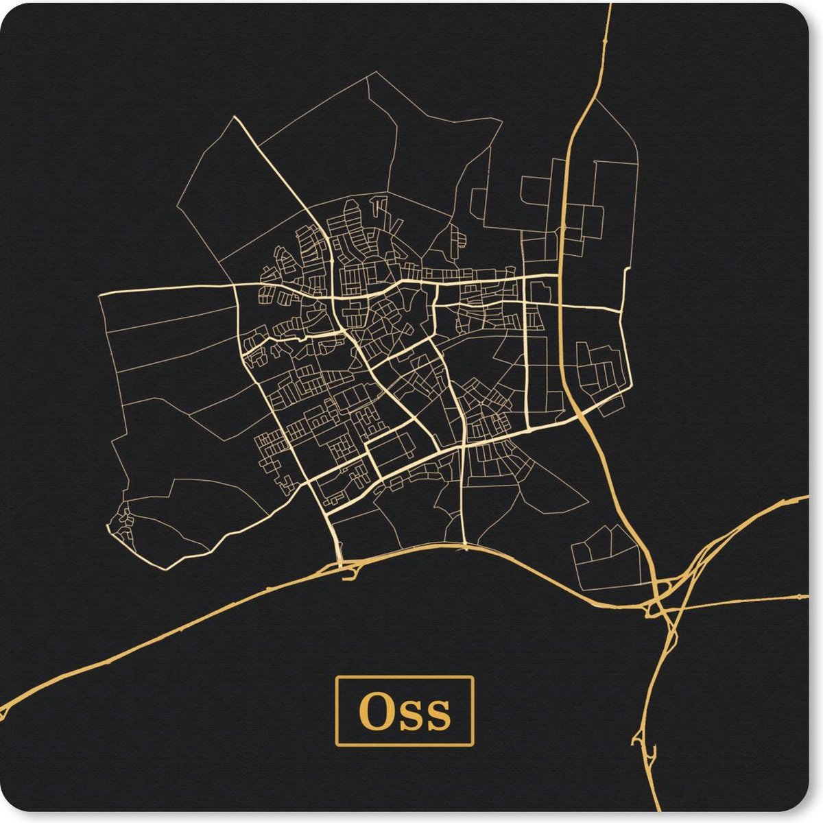 Muismat 30x30 cm - Mousepad Stadskaart - Oss - Goud - Zwart - Muismatten