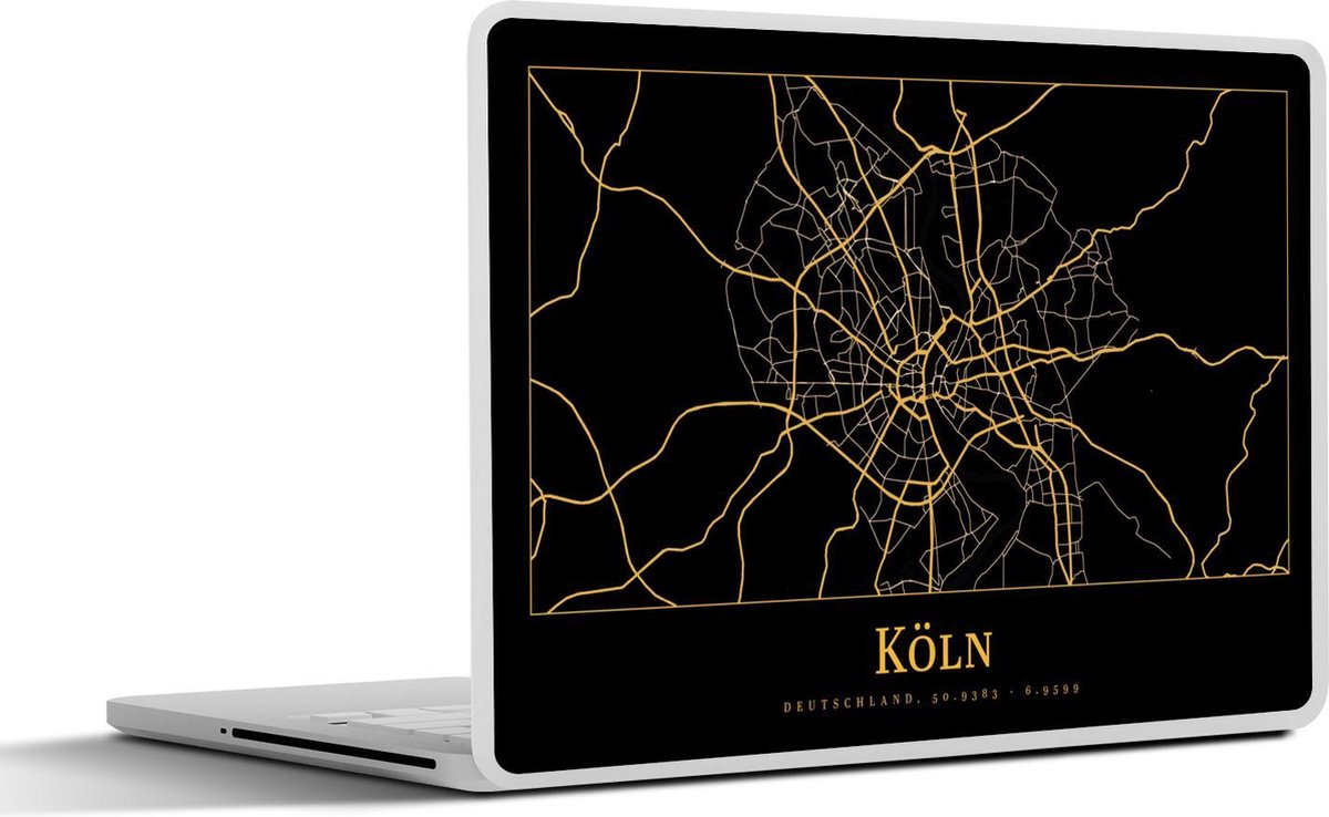 Laptop sticker - 12.3 inch - Kaart - Keulen - Goud - Zwart - Luxe - 30x22cm - Laptopstickers - Laptop skin - Cover