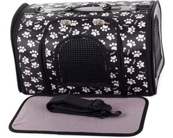 Transporttas Kat - Hond – Konijn – Zwart met Potenpatroon - 49cm - Schoudertas Reistas