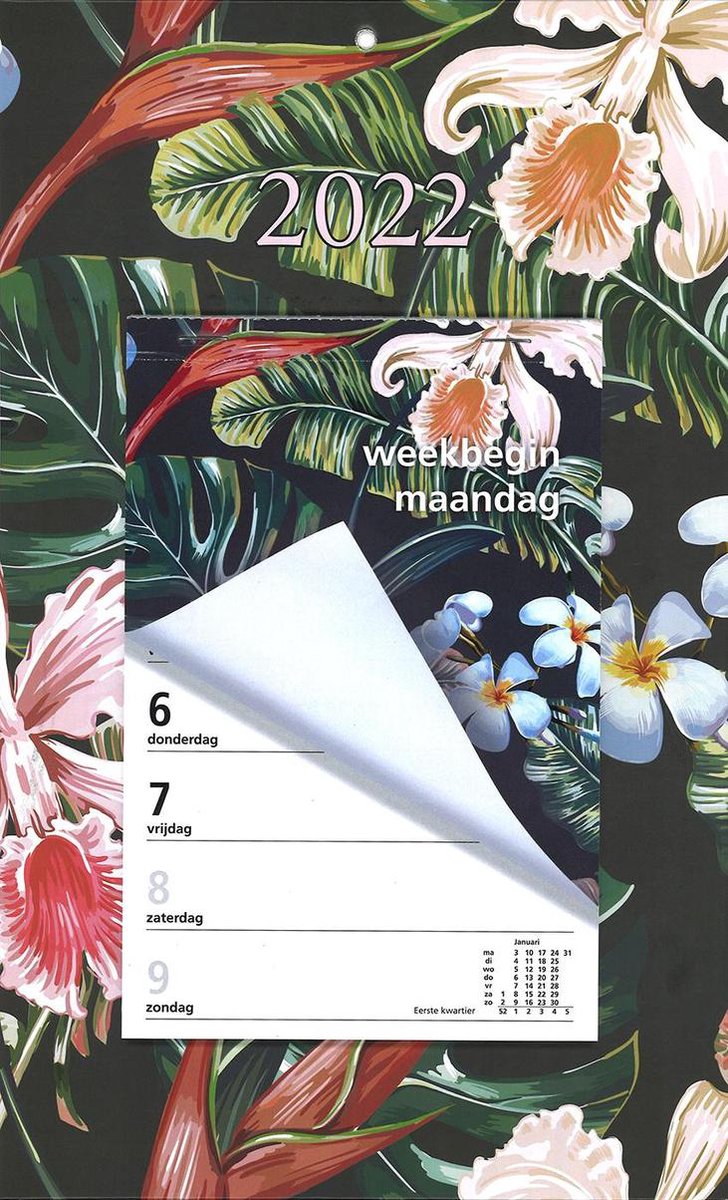 MGPcards - Week Scheurkalender 2022 - Week begint op Maandag - Bloemen - Donker groen