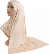 Beige hoofddoek, mooie hijab.