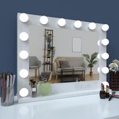 Make up spiegel met verlichting- Hollywood spiegel - Witte Visagie Spiegel - Dimbaar - 80 x 65 CM - Medium formaat - Metaal