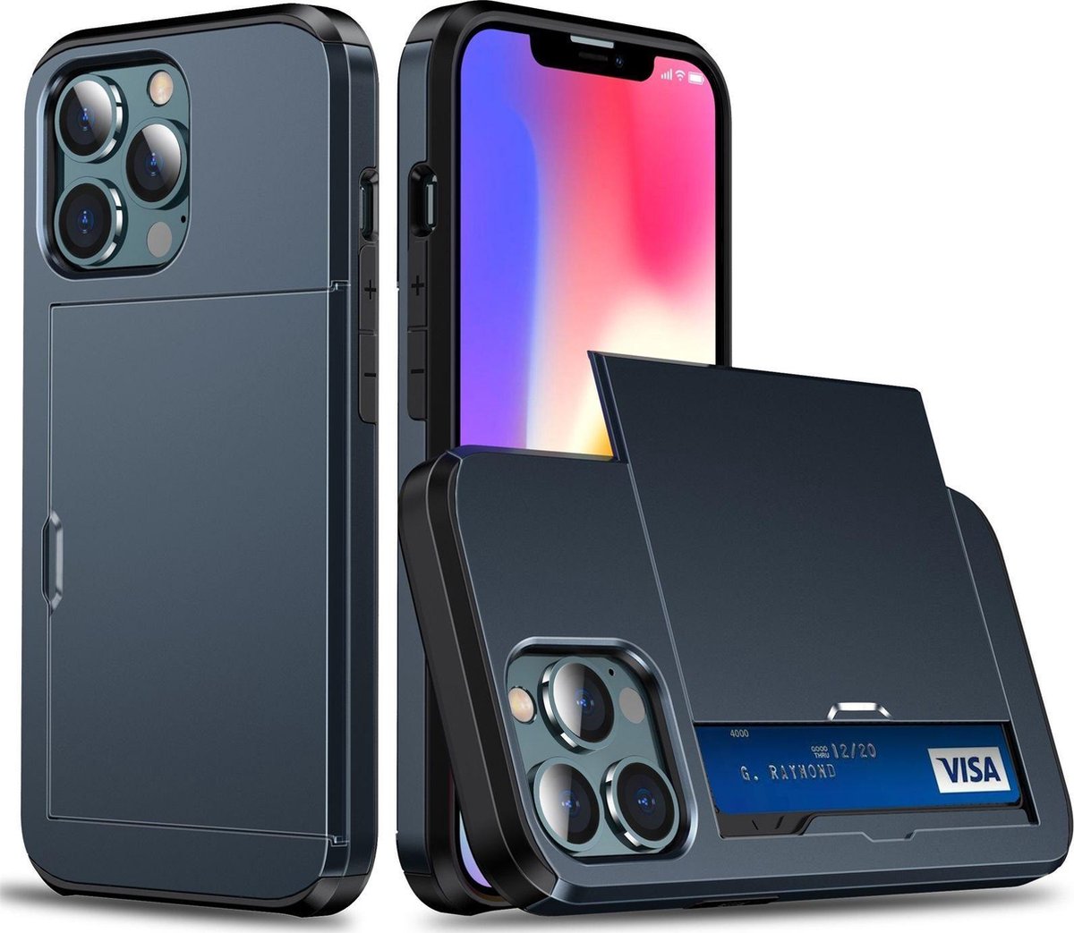 Mobigear Hoesje geschikt voor Apple iPhone 13 Telefoonhoesje met Kaarthouder Hardcase | Mobigear Card Backcover Shockproof met Pasjeshouder | Kaarthouder voor 2 Pasjes | Hoesje voor Pinpas / OV Kaart / Rijbewijs | Schokbestendig iPhone 13