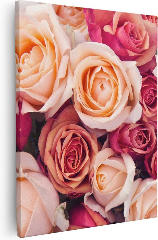 Artaza Canvas Schilderij Roze Rozen Achtergrond - Bloemen - 40x50 - Foto Op Canvas - Canvas Print