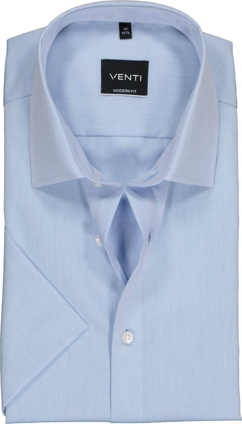 VENTI modern fit overhemd - korte mouw - lichtblauw - Strijkvrij - Boordmaat: