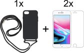 iPhone 7/8/SE 2020 hoesje met koord zwart siliconen case - 2x iPhone 7/8/SE 2020 screenprotector