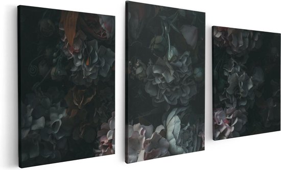 Artaza Canvas Schilderij Drieluik Bloemen In Het Donker - Duisternis - 120x60 - Foto Op Canvas - Canvas Print