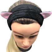 Heerlijk zachte gevoerde elastische katten oren haarband - Zwart - Haarband - haaraccessoire - Dieren oortjes - Schattig - Sportief - Make-up - Kat -  Gewatteerd - Zacht - Adults a
