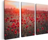 Artaza Canvas Schilderij Drieluik Rode Klaprozen Bloemenveld Zonsondergang - 120x80 - Foto Op Canvas - Canvas Print