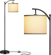 Vloerlamp voor woonkamer met beige linnen lampenkap en 9W LED-lamp moderne staande vloerlampen voor slaapkamers - zwart