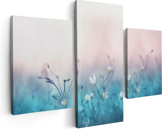 Artaza - Canvas Schilderij - Witte Bloemen Op Een Blauw Achtergrond - Foto Op Canvas - Canvas Print