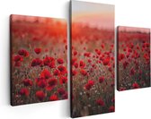 Artaza Canvas Schilderij Drieluik Rode Klaprozen Bloemenveld Zonsondergang - 90x60 - Foto Op Canvas - Canvas Print