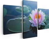 Artaza Canvas Schilderij Drieluik Roze Lotusbloem Met Waterlelies  - 90x60 - Foto Op Canvas - Canvas Print
