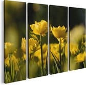Artaza Canvas Schilderij Vierluik Gele Tulpen - Bloemen - 80x60 - Foto Op Canvas - Canvas Print