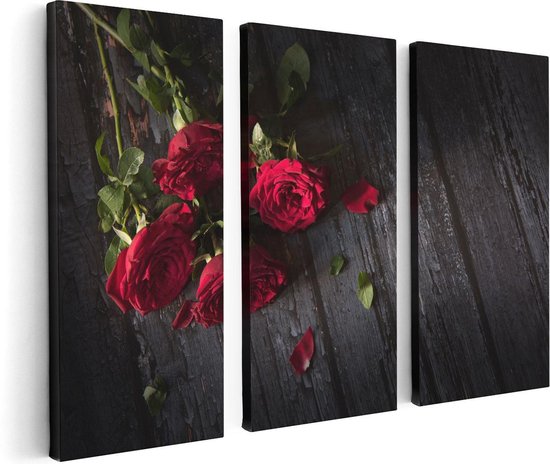 Artaza - Triptyque de peinture sur toile - Roses rouges sur le Terre - 120x80 - Photo sur toile - Impression sur toile