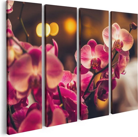 Artaza Canvas Schilderij Vierluik Roze Orchidee Bloemen - 80x60 - Foto Op Canvas - Canvas Print