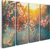 Artaza Canvas Schilderij Vierluik Bloesemboom Tijdens Zonsondergang - Bloem - 80x60 - Foto Op Canvas - Canvas Print