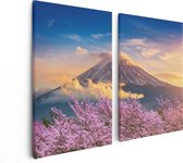 Artaza Canvas Schilderij Tweeluik Fuji Berg Met Roze Bloesembomen - Bloemen - 80x60 - Foto Op Canvas - Canvas Print