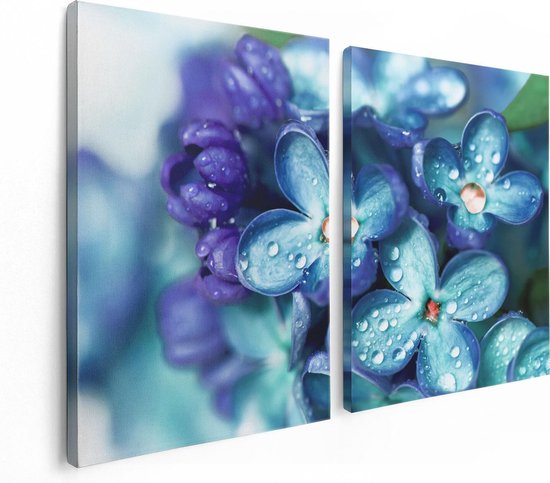 Artaza Toile Peinture Diptyque Bleu Lilas Fleurs - Lilas - 120x80 - Image Sur Toile - Impression Sur Toile