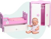 babypop met houten bed en kledingkast 28 cm roze