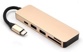 USB Splitter & SD Kaartlezer - USB Hub 3.0 - 2 Poorten - USB-C aansluiting - Aluminium - Goud