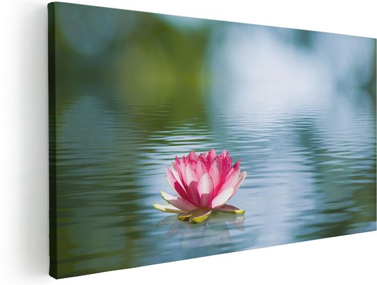 Artaza Canvas Schilderij Roze Lotusbloem Op Het Water - 40x20 - Klein - Foto Op Canvas - Canvas Print