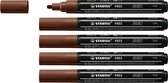 STABILO FREE - Marker Acryl - T300 - Pointe Ronde - 2-3 mm - Marron - Boîte de 5 pcs