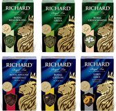 Richard Thee - Zwarte, Groene en Oolong Thee - Klassieke smaken - Losse Thee - Ceylon - Earl Grey - Groene Thee - Oolong - Jasmijn - English Breakfast - 6 doosjes