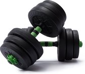 Bol.com 2-in-1 dumbbell set met drijfstang groen 20 kg aanbieding