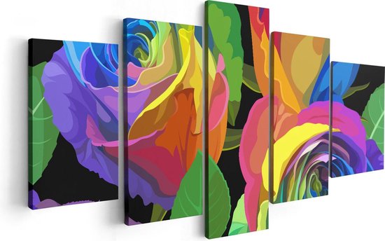 Artaza Canvas Schilderij Vijfluik Kleurrijke Rozen - Bloemen - Abstract - 100x50 - Foto Op Canvas - Canvas Print