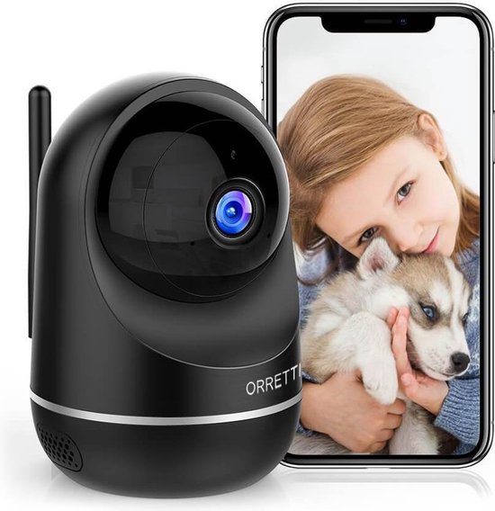 Orretti X21 - Wi-Fi Camera, Installatiegemak met Dualband 2.4Ghz en 5Ghz Ondersteuning - Binnencamera, Bewakingscamera, Babyfoon, 1080P Beveiligingscamera met Bewegingsdetectie - Zwart