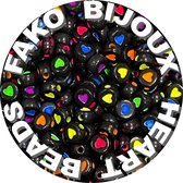 Fako Bijoux® - Perles Lettre - Hartjes Perles - Acryl - 7mm - Fabrication de Bijoux - 250 pièces - Zwart/ Neon