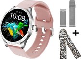 Belesy® BQSiRgPk 2022 - Smartwatch Dames – Smartwatch Heren - Horloge - 1.28 inch - Kleurenscherm - Stappenteller - Bloeddruk - Hartslag - 75+ Wijzerplaten – Zilver – Siliconen – R