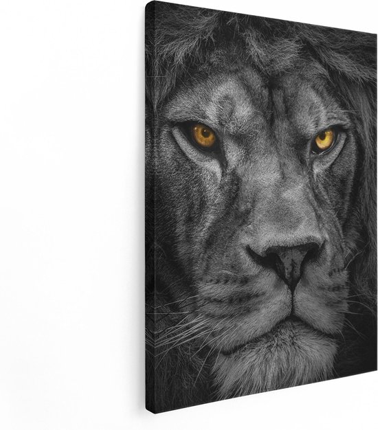Artaza Canvas Schilderij Leeuw - Leeuwenkop - Zwart Wit - 60x80 - Foto Op Canvas - Canvas Print