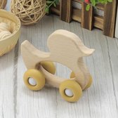 Hochet en bois Canard - Houten Speelgoed Enfants - Bébé adapté aux enfants et sûr avec des Roues en Siliconen - Couleurs pastel douces - WoodyDoody