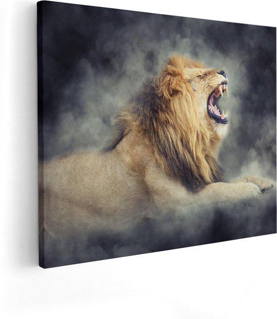 Artaza Canvas Schilderij Brullende Leeuw - 50x40 - Foto Op Canvas - Canvas Print