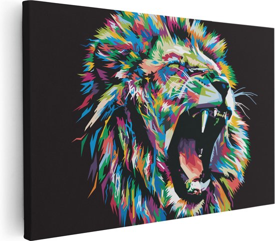 Artaza - Peinture sur toile - Lion coloré - Tête de Lion - Abstrait - 120 x 80 - Groot - Photo sur toile - Impression sur toile