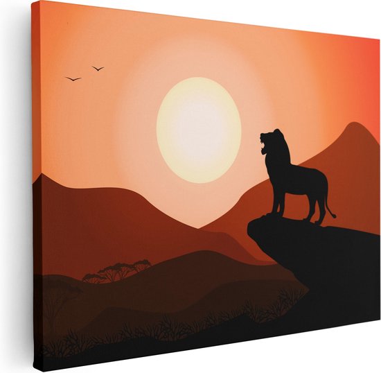 Artaza Canvas Schilderij Lion King - Silhouet Van Een Leeuw - 40x30 - Klein - Foto Op Canvas - Canvas Print