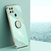 Voor OPPO A15 XINLI Straight 6D Plating Gold Edge TPU Shockproof Case met Ring Holder (Mint Green)