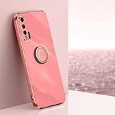 Voor Huawei nova 6 5G XINLI Rechte 6D Plating Gouden Rand TPU Shockproof Case met Ring Houder (Meidoorn Rood)