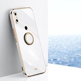 Voor Xiaomi Mi 8 XINLI Straight 6D Plating Gold Edge TPU Shockproof Case met Ring Holder (Wit)