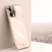 XINLI rechte 6D plating gouden rand TPU schokbestendige hoes voor iPhone 12 Pro Max (roze)