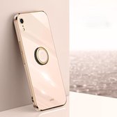 XINLI Straight 6D Plating Gold Edge TPU Shockproof Case met Ring Houder voor iPhone XR (Roze)